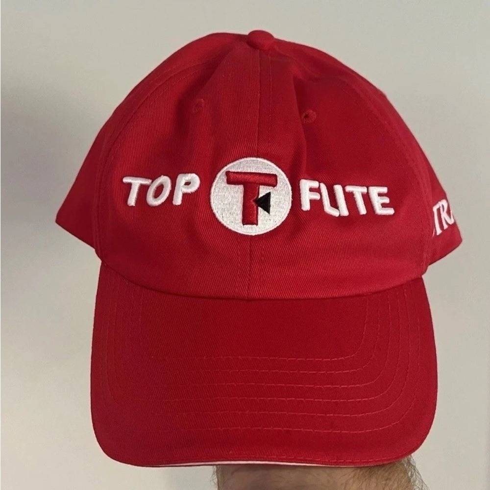 Top Flite Strata Golf Hat Cap Red Embroidered Spellout Adjustable Strapback Men‎ - Picture 2 of 7